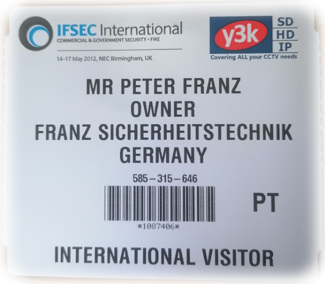 Eintrittskarte IFSEC Birmingham Eintrittskarte IFSEC Birmingham